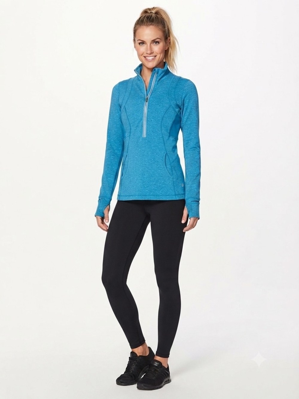 Lululemon Heathered Blue Half-Zip Athletic Jacket with Thumbholes 12